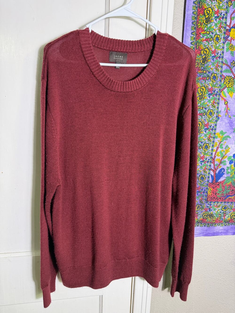 Jachs New York XL Burgundy Sweater Faux Suede Elbow Patch Oversized Preppy